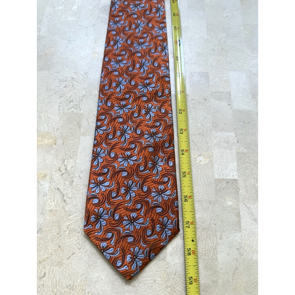ROBERT TALBOTT Best of Class Silk Necktie Designer Woven Orange Blue Floral - Picture 6 of 8
